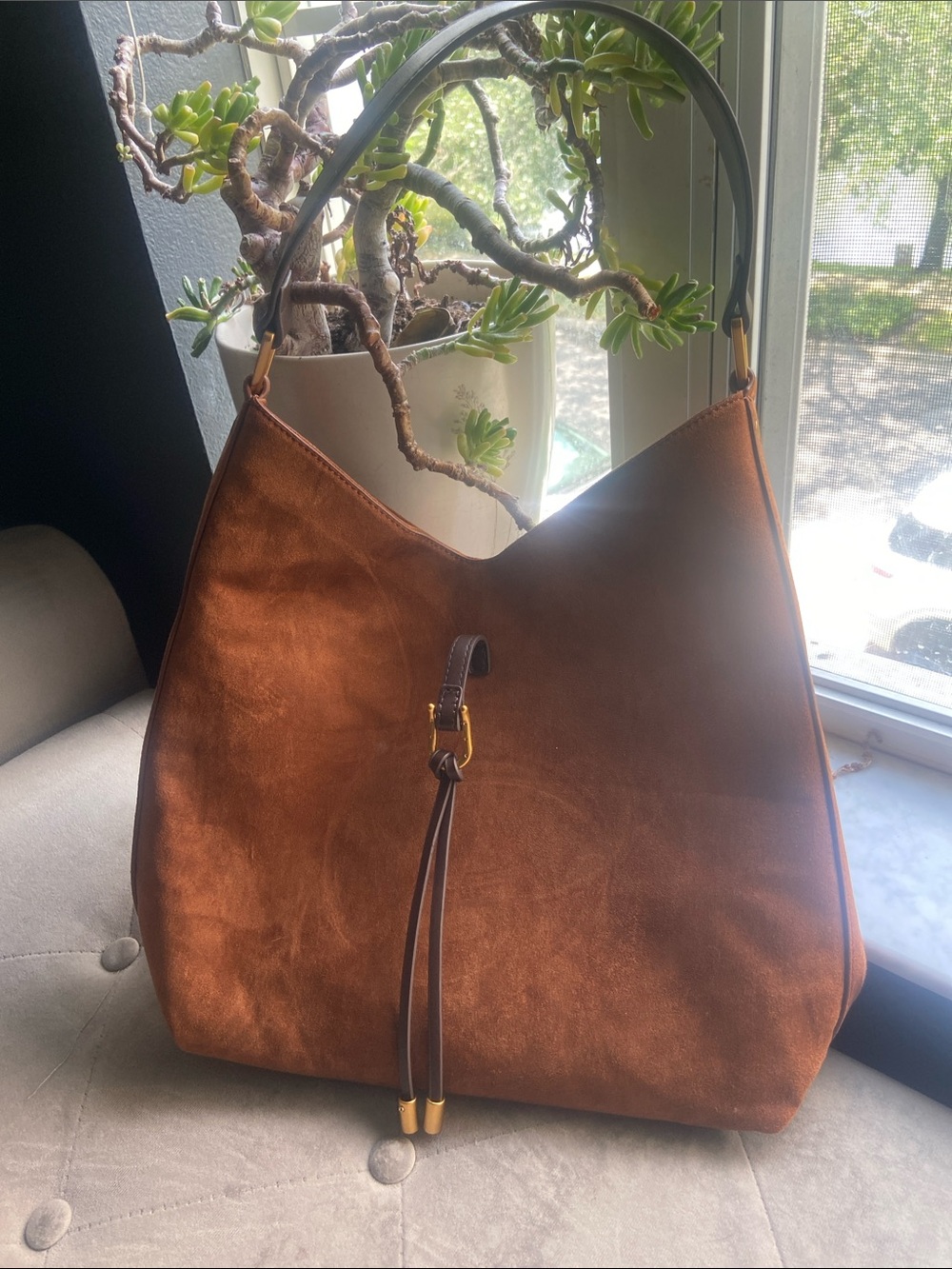 JW PEI Rust Brown Suede Hobo Shoulder Bag with Gold Accents